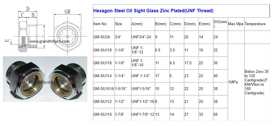 Hexagon Steel Oil Sight Glass Zinc Plated(UNF Thread).JPG
