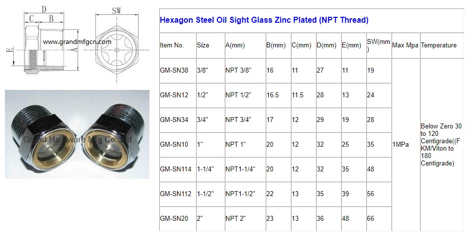 Hexagon Steel Oil Sight Glass Zinc Plated (NPT Thread).jpg